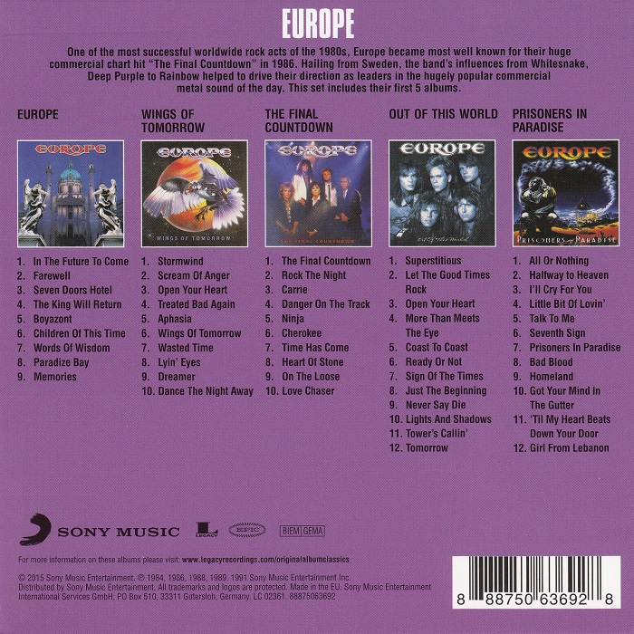 Europe  Original Album Classics : Back